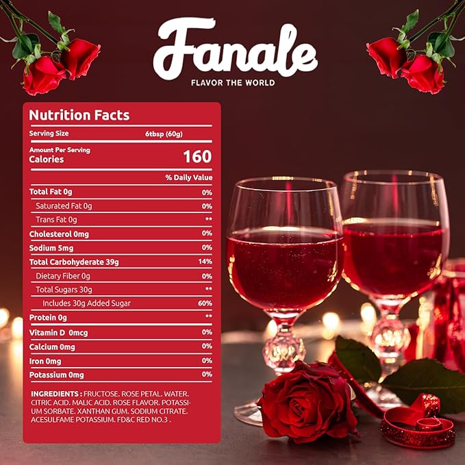 Fanale Premium Flavoring Concentrated Syrup for Bubble Tea 11 lb | Rose Flavor Syrup | for Boba Tea, Smoothies, Slushes, Desserts | 11lb | Pack of 4 | SRP140-CS