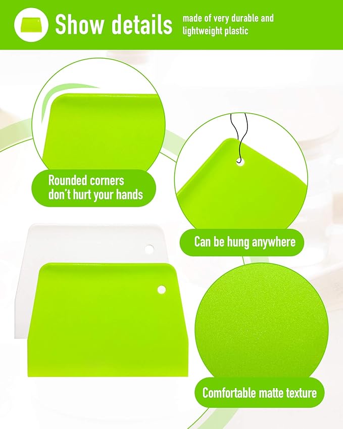 (2PCS) Dough Scraper Bowl Scraper ，Food safe Plastic Dough Cutter， Flexible Plastic Scraper Practical Bench Scraper Multipurpose Food Scrappers for Bread Dough Cake Fondant Icing