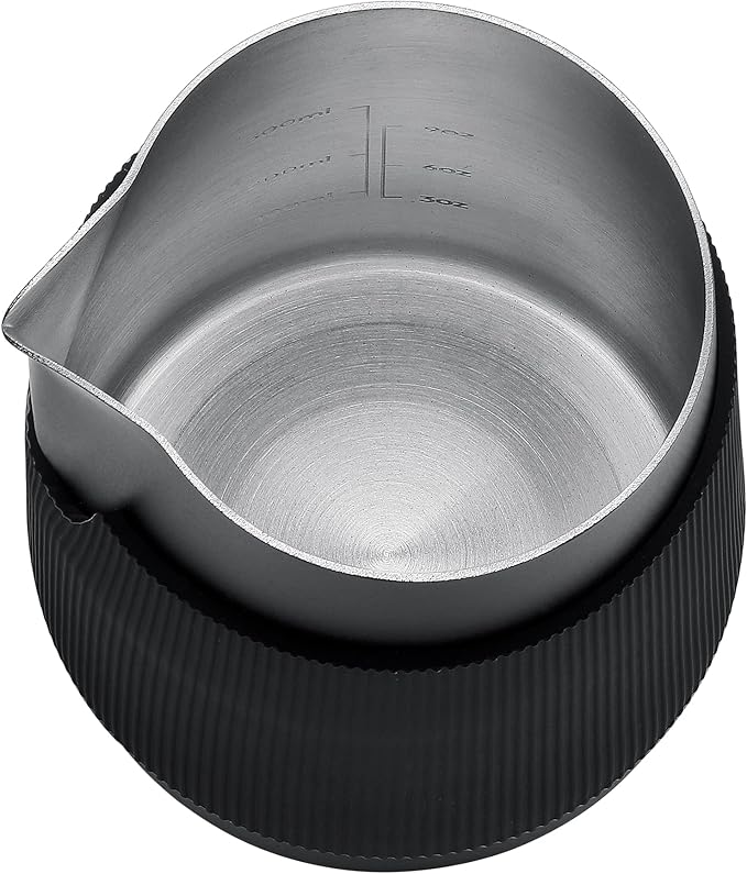 Normcore Handleless Milk Frothing Jug, Milk Pitcher 15.2 oz, Milk Frother Steamer Cup Stainless Steel Espresso Cup, Sharp Spout, Black, 450 ml