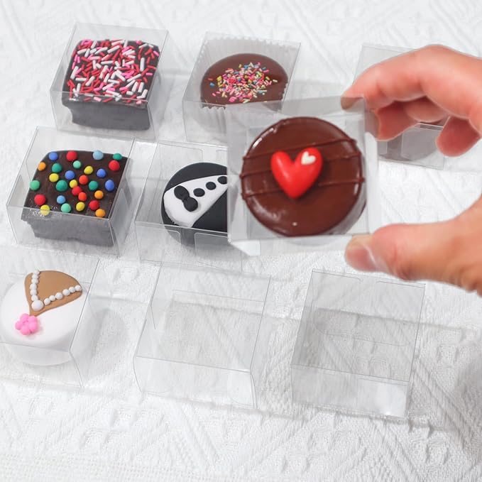 100Pack 2.17x2.17x1.38 Inch Chocolate Covered Ore Boxes Single Macaron Boxes Brownie Boxes S'Mores Treat Boxes Candy Boxes Small Gift Boxes for wedding Bridal Shower Birthday Party Favors