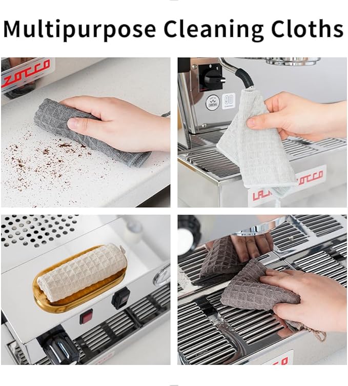watchget Barista Micro Cloth 6 Pack, Microfiber Barista Cleaning Towels Microfiber Waffle Weave Kitchen Dish Cloth Coffee Bar Towel Coffee Machine Cleaning Cloth, Dark Grey(12"x12")