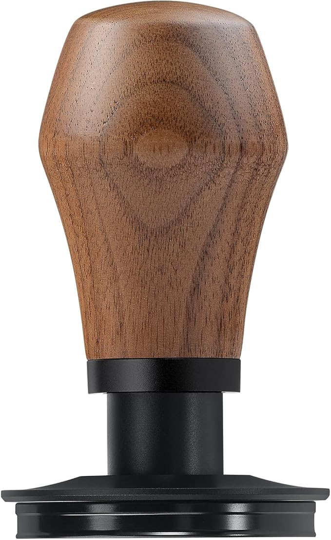 Normcore 51mm Espresso Coffee Tamper V4.1 with Click Sound Feedback, Spring Loaded Tamper With Titanium PVD Coating Ripple Base, Genuine American Walnut Handle with Silicone Stand