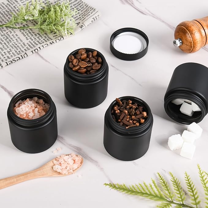 Glass Jars with Lids,Eco-Friendly Cosmetic Containers with Airtight Black Lids & Liners, Multi-Color Options for Cream, Lotion, Body Butter, DIY Skincare Travel Jars (Frosted Black, 4oz)