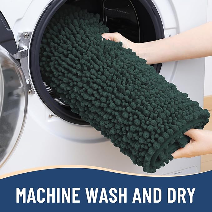 Arotive Luxury Chenille Bathroom Rug Mat, Extra Soft Thick Absorbent Shaggy Bath Rugs, Non-Slip Machine Wash Dry, Plush Bath Mats for Bathroom, Shower and Tub, 59x35, Dark Green