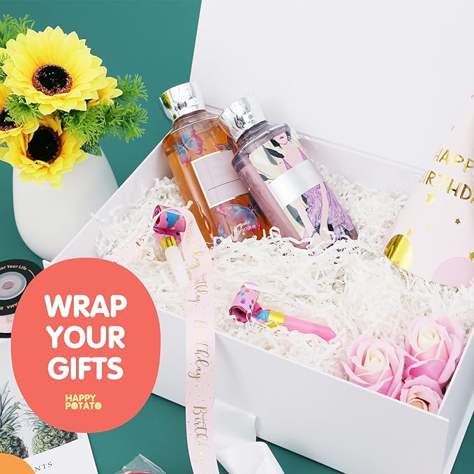 HAPPY POTATO Large Gift Box with Lid 13.5x9x4.1 Inches, White Gift Box with Ribbon, Magnetic Gift Boxes for presents (Glossy White)
