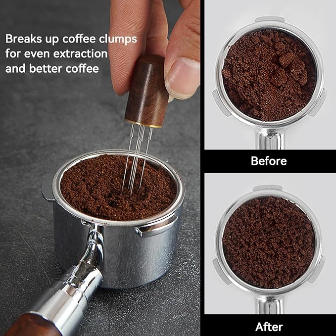 51mm Espresso Accessories Kit 2-in-1 Coffee Distributor and Tamper Leveler, WDT Tool and Magnetic Dosing Funnel for 51 mm Portafilters