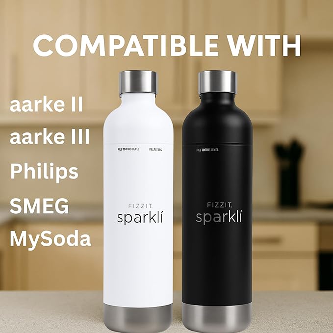 Stainless Steel Carbonation Bottle and Water Bottle | Compatible With Philips Carbonation Soda Maker and Aarke Soda Makers, Dishwasher Safe (SSB-W)