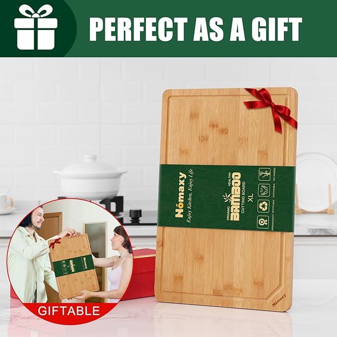 Homaxy Extra Large Organic Bamboo Cutting Boards for Kitchen, 24"x18" Wooden 3XL Cutting Board with Juice Groove and Handles, Charcuterie Butcher Block Wood Serving & Chopping Board - Pre Oiled