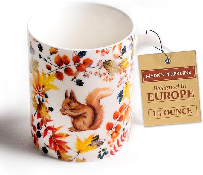 Maison d' Hermine Coffee Mug with Handles Fine Bone China Mugs Pack of One Tea Cups for Hot Beverages Cappuccino Latte Home Restaurant Office Perfect for Gift (Sous-Bois - Foret, 15 Ounce)