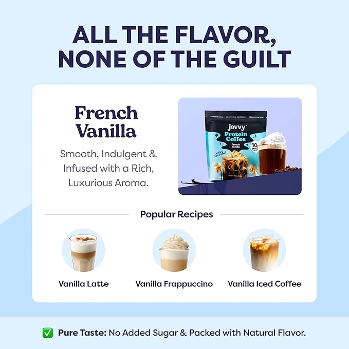 French Vanilla Protein Iced Coffee - Premium Whey Protein & Instant Iced Coffees - Natural Cold Brew Coffee - Zero Artificial Flavors & Sweeteners, 80 mg Caffeine, 0g of Sugar, 20 Servings
