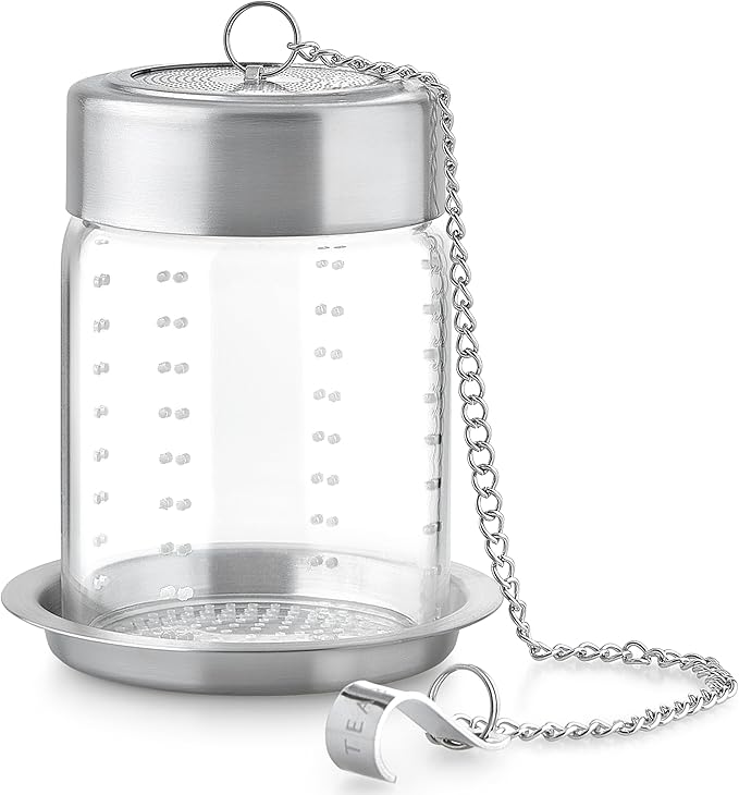 Teabloom Elegant Borosilicate Glass Loose Tea Infuser – Perfect for Whole-Leaf White, Green, Oolong, Black & Herbal Teas – Lead-Free – Small or Large Size