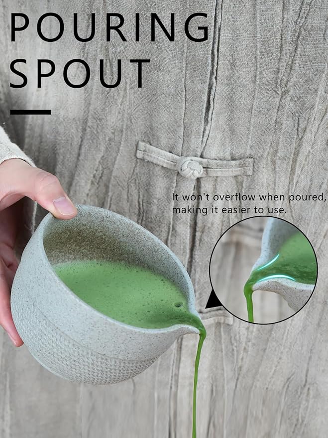 Matcha Tea Set – 4 Piece Traditional Japanese Matcha Kit with Pouring Spout Bowl, Whisk, Holder, Scoop & Guide – Ceramic Matcha Bowl for Authentic Tea Ceremony & Daily Ritual