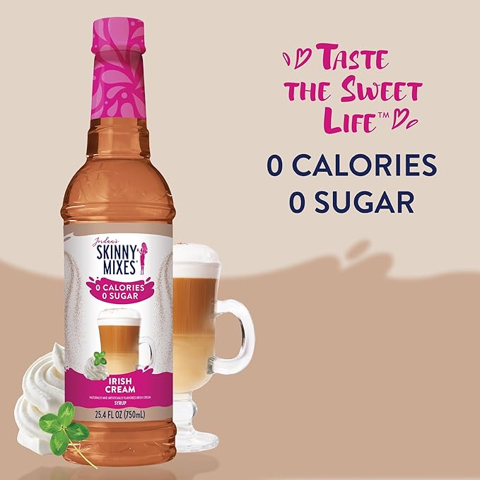 Jordan's Skinny Syrups Sugar Free Coffee Syrup, Irish Cream Flavor Drink Mix, Zero Calorie Flavoring for Lattes, Protein Shake, Food & More, Gluten Free, Keto Friendly, 25.4 Fl Oz, 2 Pack