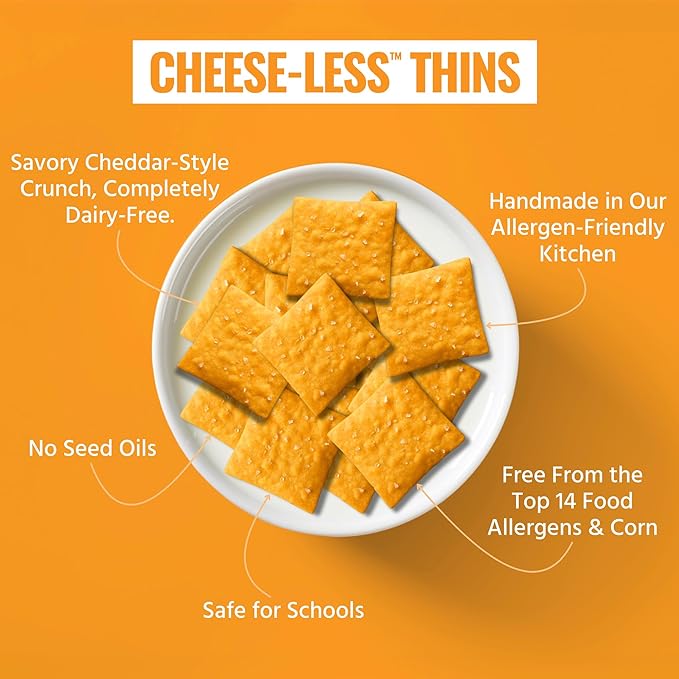 Every Body Eat Snack Thins, Gluten & Dairy Free, Vegan, School Safe Lunch Snacks, Cheese-Less (20 Single Serve Bags, 1.1oz)