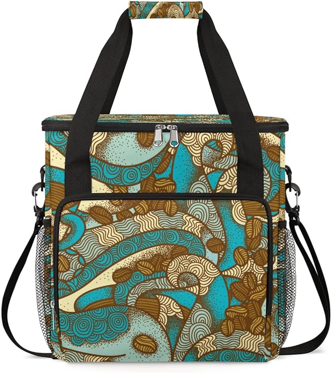 Vintage Boho Coffee Bean Maker Carring Bag Travel Carrying Storage Tote Compatible with Keurig K-Mini or Plus Portable Single Serve Brewer Case Pockets for K-cup Pods