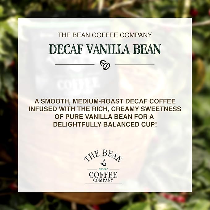 The Bean Organic Coffee Company Water Processed DECAF Vanilla Bean, Medium Roast, Ground Coffee, 16-Ounce Bags (Pack of 2), Café Molido Tostado Orgánico descafeinado