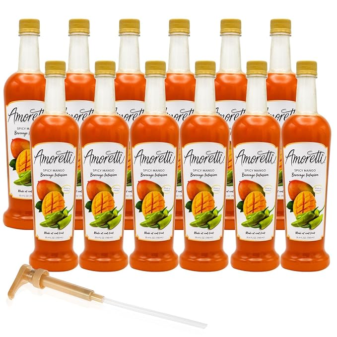 Amoretti - Spicy Mango Beverage Infusion - Drink Mix & Water Enhancer with Pump for Flavoring Cocktails, Waters, Teas, and other Beverages, Preservative Free