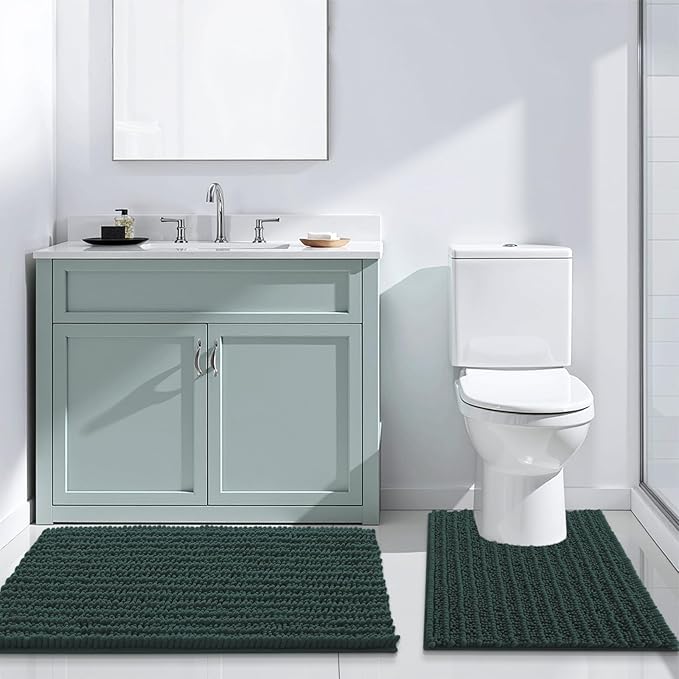 Arotive Luxury Chenille Bathroom Rug Mat, Extra Soft Thick Absorbent Shaggy Bath Rugs, Non-Slip Machine Wash Dry, Plush Bath Mats for Bathroom, Shower and Tub, 59x35, Dark Green