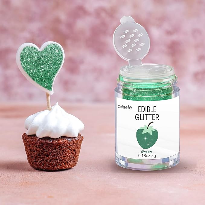 Green Edible Glitter Glimmer Powder for Cakes Drinks - Colaele 5 grams Food Grade Luster Dust Metallic Food Decorating Sprinkle Disco Brew Dust for Cake Decorations Wine Beverage Candy Dessert, Vegan