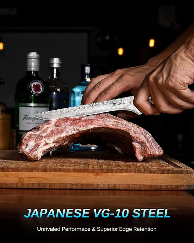 KYOKU Gin Series Boning Knife, 7" Butcher Knife, Japanese VG10 Damascus Stainless Steel Kitchen Knife with Silver Ion Blade G10 Handle Mosaic Pin, Multipurpose Fillet Knife for Meat Fish & More