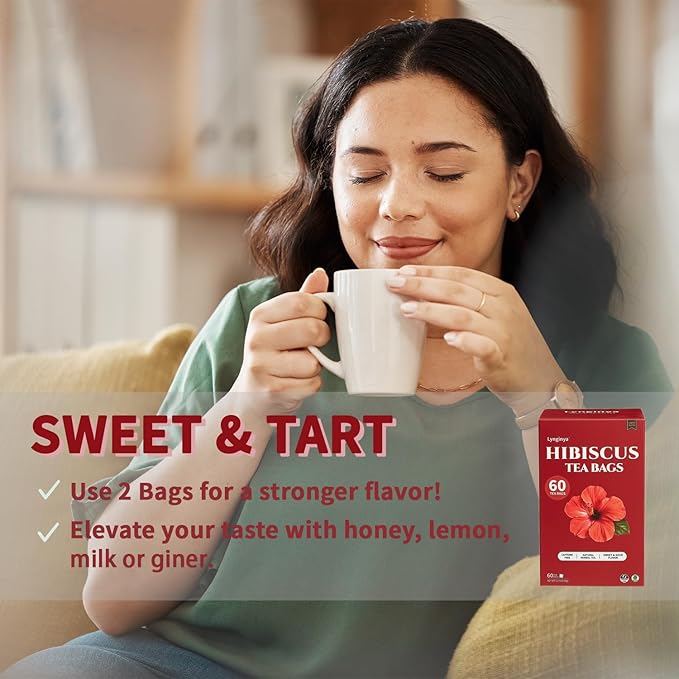 Lynginya Hibiscus Tea Bags, 60 Tea Bags (Pack of 2) - Premium Hibiscus Flower - Natural Herbal Tea - Sweet & Tart - No Sugar & No Caffeine - Total 120 Bags