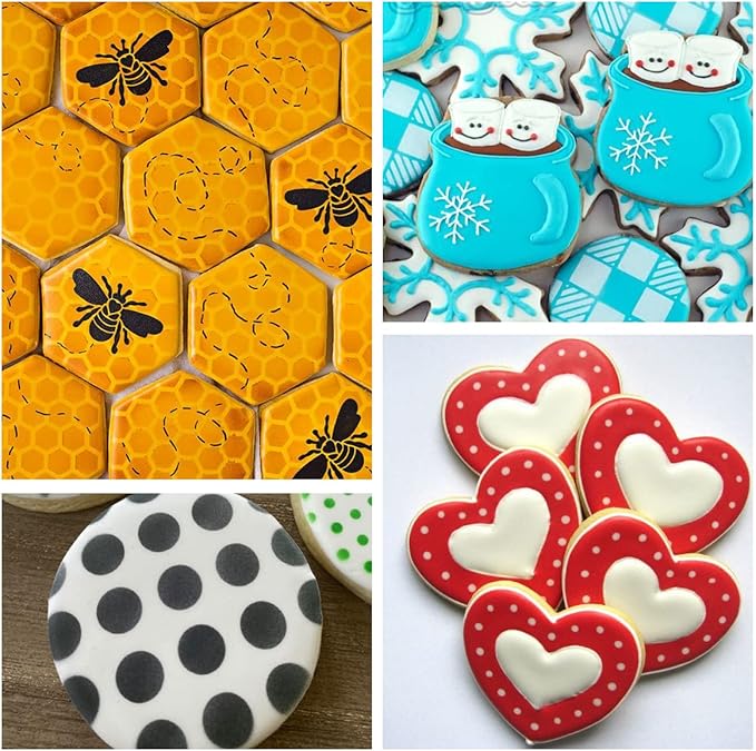 6x6in Cookie Stencils for Royal Icing Cookies Sugar Cookie, 16 Pcs Reusable Plastic Biscuit Cake Stencils with Checkered Buffalo Plaid Star Dots Shape for Airbrush Baking Craft Drawing DIY Art Decor