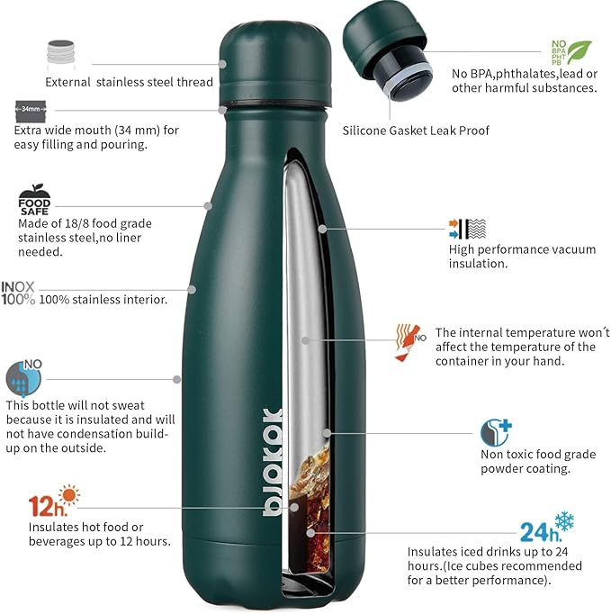 BJPKPK 12oz Small Insulated Water Bottles Stainless Steel Water Bottle for Travel,Army Green