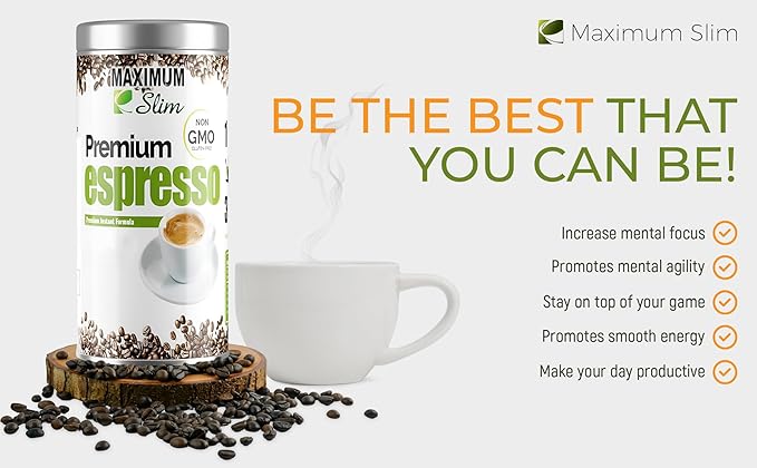 Maximum Slim Premio Instant Espresso Powder – Bold & Rich Flavor 100% Arabica Beans - Non-GMO, Gluten-Free – Premium Medium Roast Coffee 14.1 oz Resealable Jar : Café Instantáneo (Pack of 2)