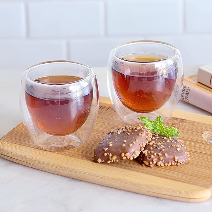 Octavius Double Wall Glass Cup Set | Perfect for Hot & Cold Beverage Lovers | (Set of 2) 8 Ounces Glass Clear Coffee Cups | Cups For Tea, Cappuccino, Latte, Hot Beverages Cup