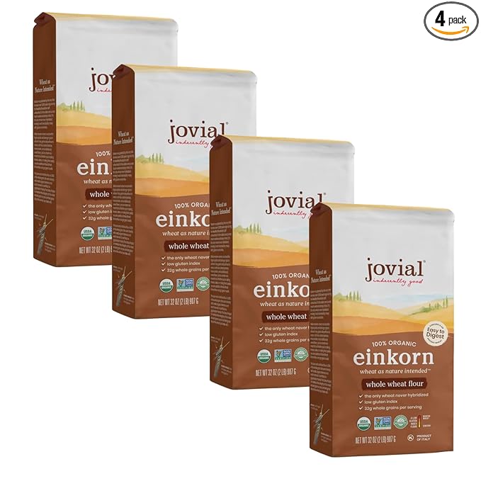 Jovial Organic Einkorn Whole Wheat Flour - Bread Baking Flour for Sourdough, High Protein, Non-GMO, For Organic Pizza & Pasta, European Italian Made, Glyphosate Free - 32 Oz, 4 Pack