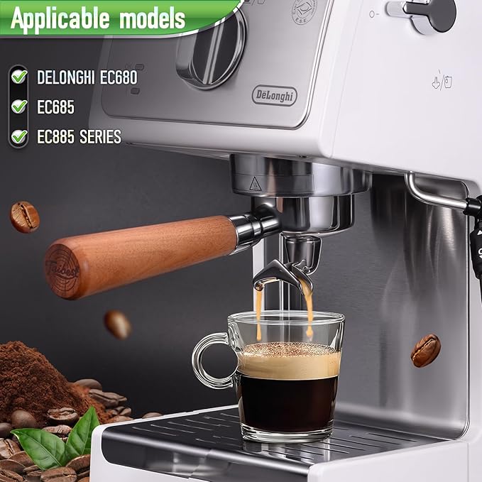 51mm 3 Ear Portafilter for DeLonghi EC680/EC685/EC885 - Stainless Steel Dual Spout Handle with Precision Basket,Siam Rosewood Grip