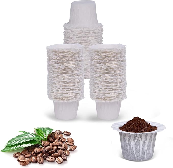 Reusable K Cup with Paper Coffee Filters 300 Count Coffee Paper Filters （One Kcup Included) Compatible with Keurig Single Serve 1.0 and 2.0, Fits All Brands K Cup Filter,300 Count & 1 Reusable K Cup