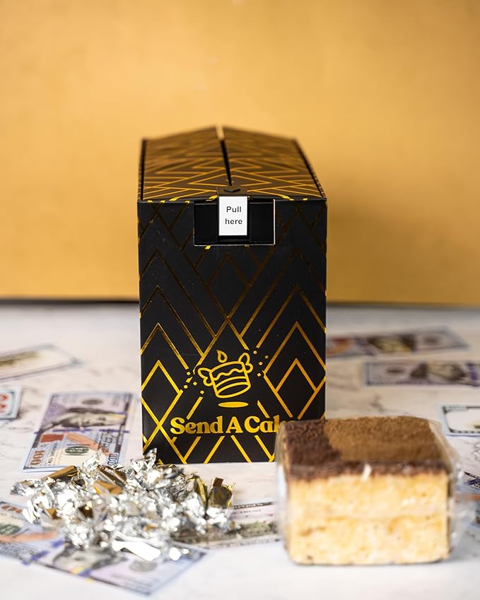 Luxe Billionaire Birthday Gift Box by Send A Cake – Music Box with Shooting Birthday Bills, Sweet Caramels & 3" Chocolate Sprinkle Crispy Cake – Ready-to-Gift, No Assembly, Gift for Women, Men & Kids