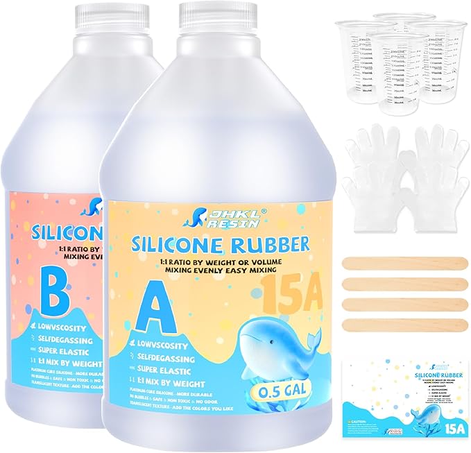 JHKL RESIN Silicone Mold Making Kit,1Gallon Platinum Liquid Silicone Rubber for Mold Maker,15A Silicone Molds,Mix Ratio 1:1 Silicone Rubber Mold Making Kit, Ideal for Casting 3D Resin Molds
