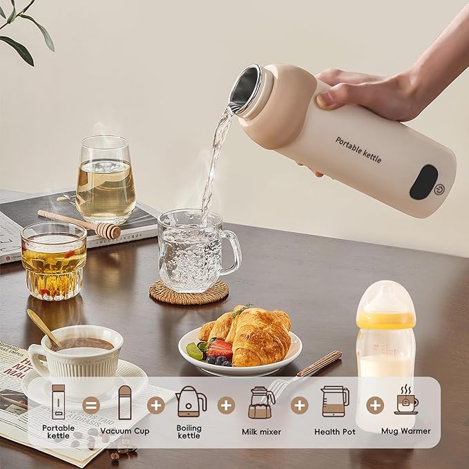 Travel Electric Kettle 304 Stainless Steel Portable Water Heater 450ml Plug in Small Water Boiler with Storage Bag