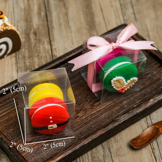RomanticBaking 50 Pack Bulk 2x2x2 Inch Clear Gift Boxes Macaron Boxes Gift Boxes Small Chocolate Bomb Box Birthday Wedding Party Favor Boxes