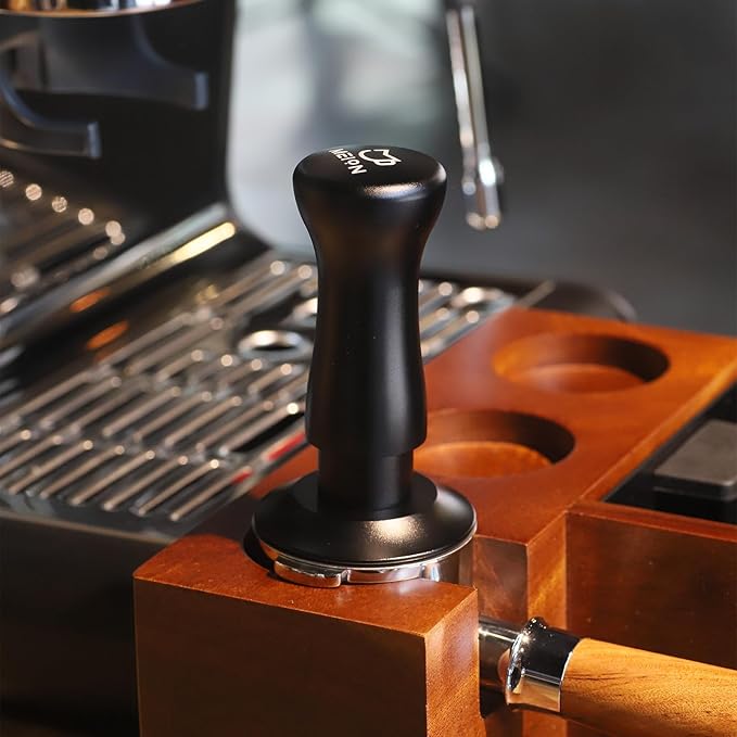 MEION Espresso Tamper 49mm Coffee Tamper, Calibrated Dual Spring Loaded Barista Tamper with Stainless Steel Base, Comes with aluminum storage pad (49MM, Black)