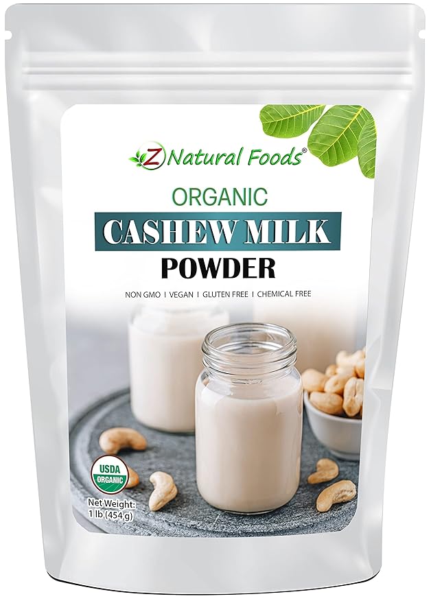 Z Natural Foods Organic Cashew Milk Powder, Cashew Milk for Healthy Insulin Levels, Heart, and Skin, Ideal for Smoothies, Cereal, and Recipes, Non-GMO, Vegan, Gluten-Free, Kosher, 1 lb.