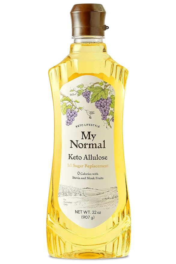 My Normal Keto Allulose 32oz - Allulose 99.52%, Monk Fruit, Stevia Blend Thin Syrup, Zero Calorie Sweetener, 1:1 Sugar Substitute, Low Glycemic, Gluten Free, Zero Net Carbs, Zero Sugar
