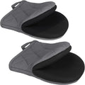 1 Pair Short Oven Mitts - Silicone Kitchen Oven Gloves High Heat Resistant 500℉, Mini Oven Mits with Non-Slip Grip Surfaces and Hanging Loop for BBQ, Baking, Cooking and Grilling (Solid Gray)