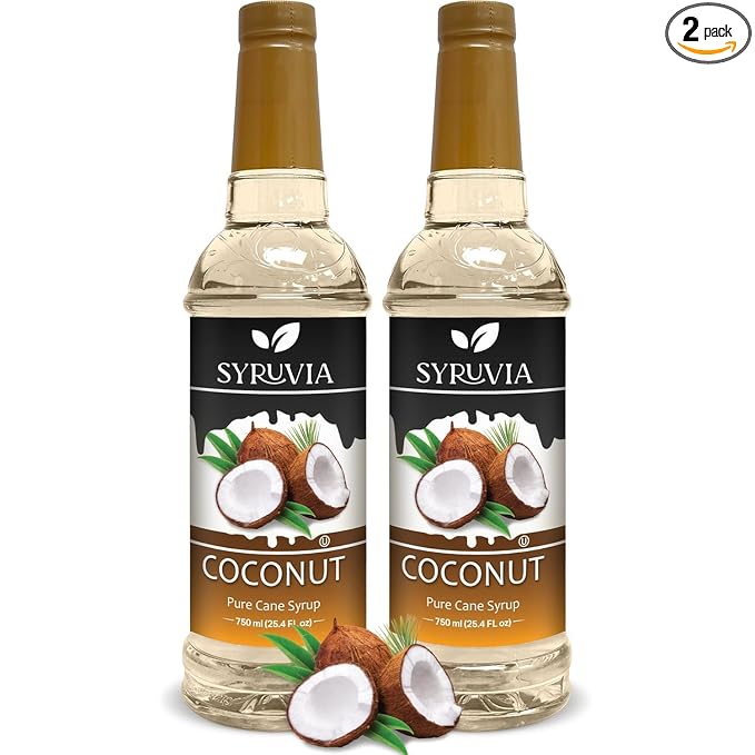 Syruvia Coconut Coffee Syrup – 25.4 fl oz – Syrup for Coffee, Lattes, Shakes, Smoothies, Desserts – 100% Vegan, Gluten Free, Kosher (Pack of 2)