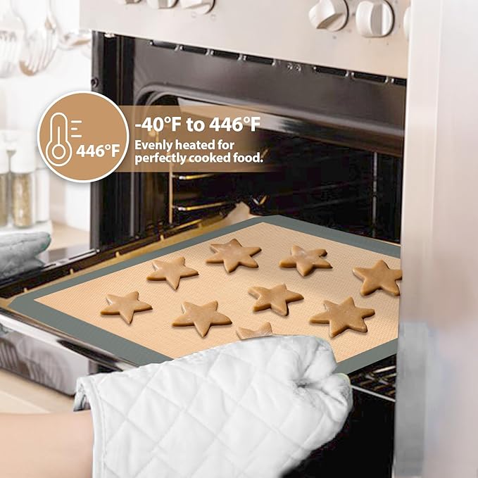 Silicone Baking Mat, Set of 3 Reusable Non-Stick Food Safe Baking Sheets for Cookies, Bread and Pastry, Baking Supplies for Oven