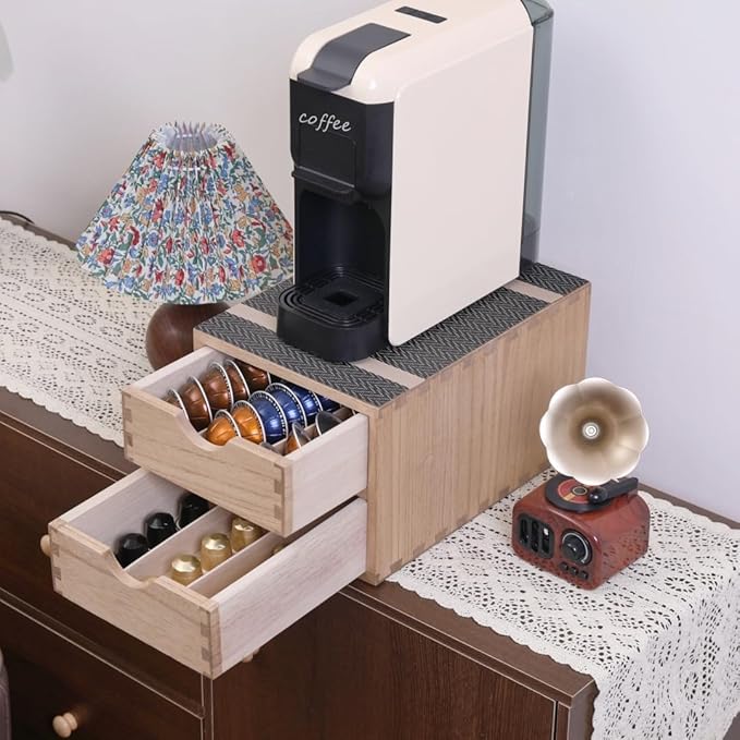 Drawer Holder for Coffee Brew - Kitchen Machine Stand Shelf Contertop - Serve Coffee Station and Pod Capsule Storage Organizer for Home Decor Office Storage Solution 2-Tier CF2D2C-Light