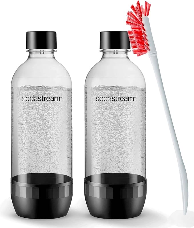 Soda Bottle Bundle 2-Pack Black 1L Carbonating + Deliqo 14" Bottles Cleaning Brush – For SodaStream Carbonating Water Seltzer