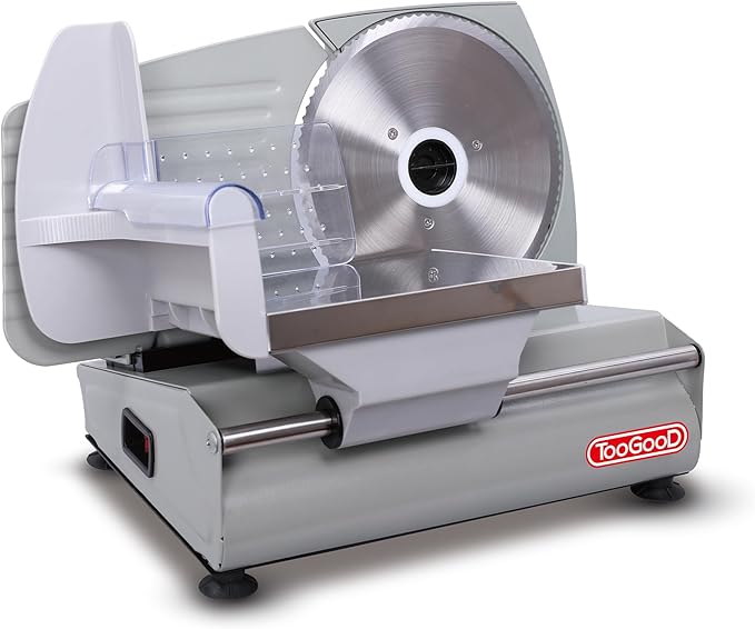 TOOGOOD 7.5" Meat Slicer, Electric Food Slicer Machine with Stainless Steel Blade, Adjustable Thickness for Home Use, Easy to Clean, Cuts Meat, Bread, Cheese and Deli, Sliver