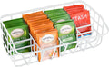 Tea Bag Organizer Caddy - Metal Tea Box Storage Holder for Cups, Pods, Packets, Condiment Accessories - White