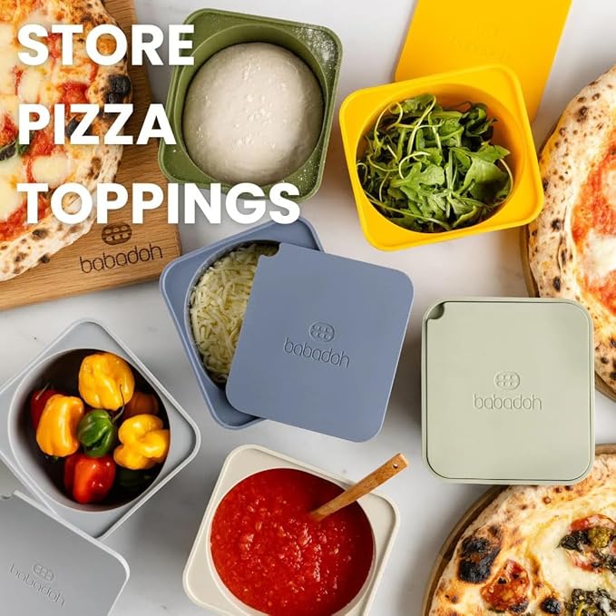 Babadoh Pizza Dough Proofing Silicone Containers with Lids | Pizza Making Accessories | Set of 3 | Multi Blue (1 Dough, 1 Smoke, 1 Steel) | Original Size (make 12" Pizzas)