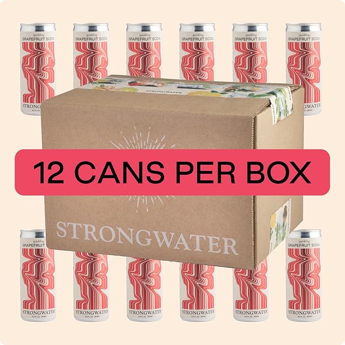 Strongwater Sparkling Grapefruit Soda - 12 Pack Cans (8.4 Fl Oz Each) - Premium Craft Cocktail Mixer Made with Rocky Mountain Water, Grapefruit, Sea Salt - Real Cane Sugar, No Artificial Flavor