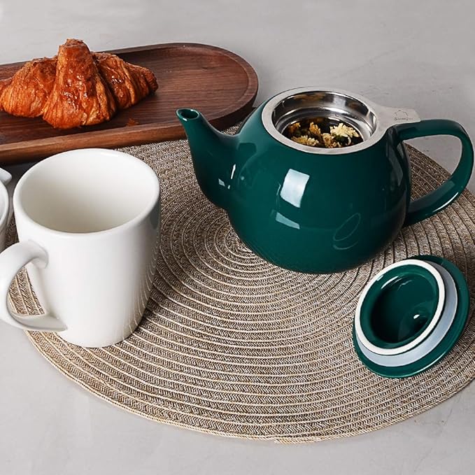 Sweejar Porcelain Teapot with Removable Stainless Steel Infuser,Microwave & Dishwasher Safe Tea Pots for Loose Tea,Tea Infuser Pots for Chrismas Women Gift (30oz Jade)