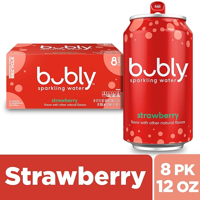 bubly Sparkling Water, Strawberry, Zero Sugar & Zero Calories, Seltzer Water, 12 Fl Oz Cans (Pack of 8)